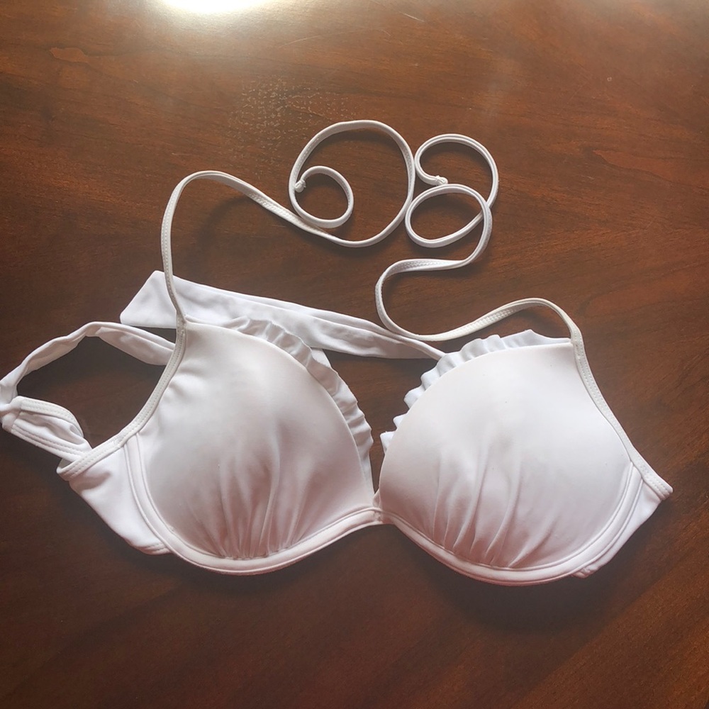 White Ruffled Swim Top